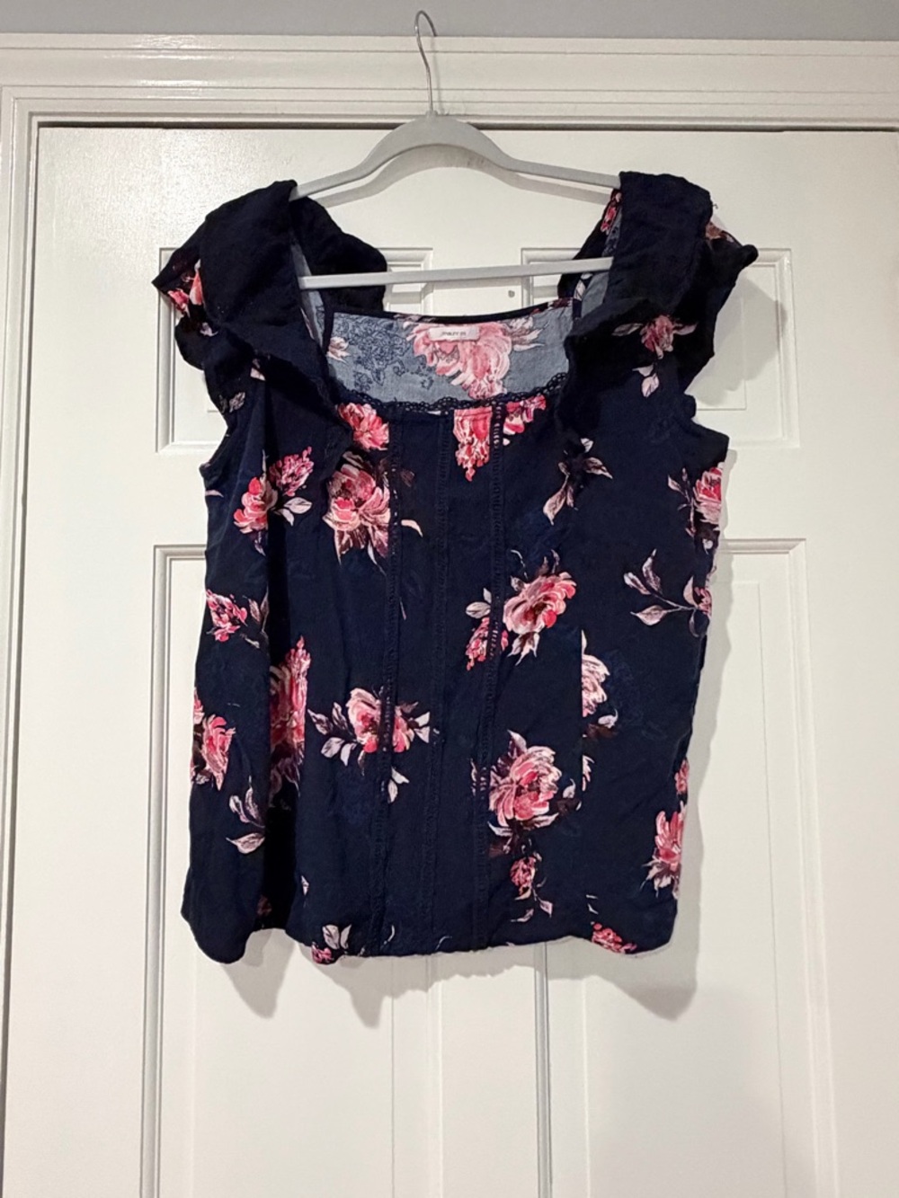 Maurices XL Floral Ruffle Sleeve Top Navy Pink Boho